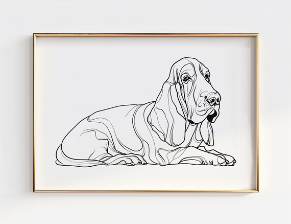 Basset Hound Lying Down Black Line Art Minimalist Dog Portrait Poster