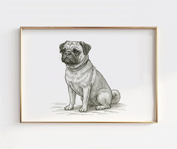 Vintage Pug Line Art Print Minimalist Dog Lover Decor