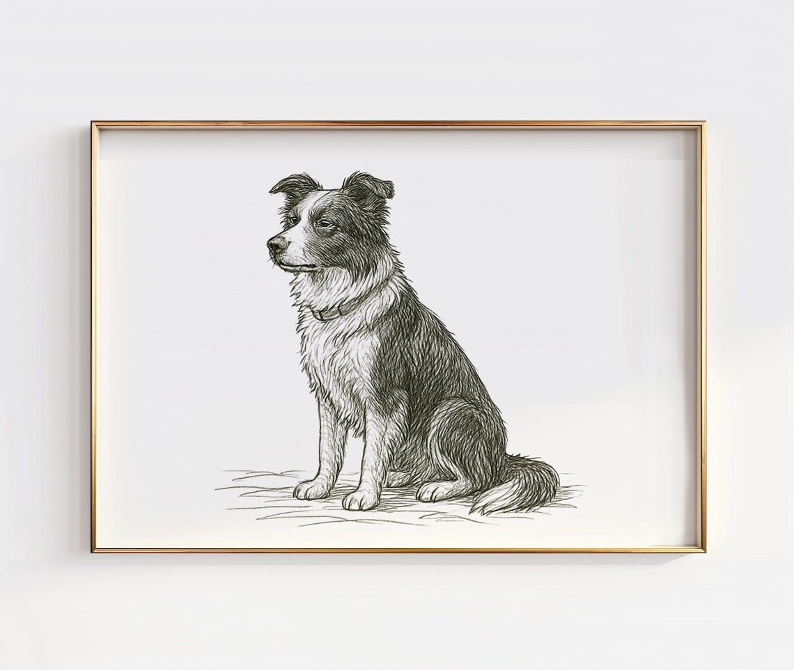 Border Collie Line Art Print Minimalist Dog Illustration