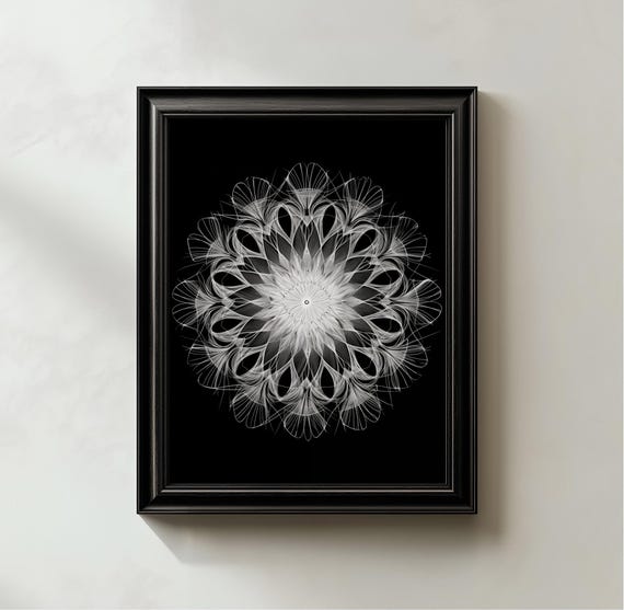 Black And White Mandala Line Art Print