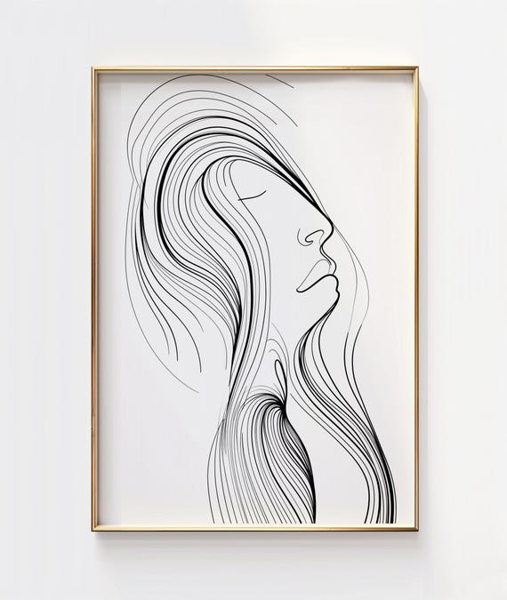Womans Face Line Art Print Minimalist Contour Drawing