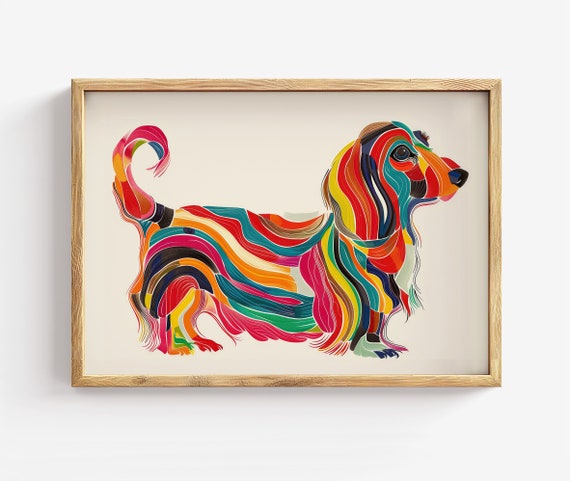 Dachshund Line Art Print Colorful Sausage Dog Illustration