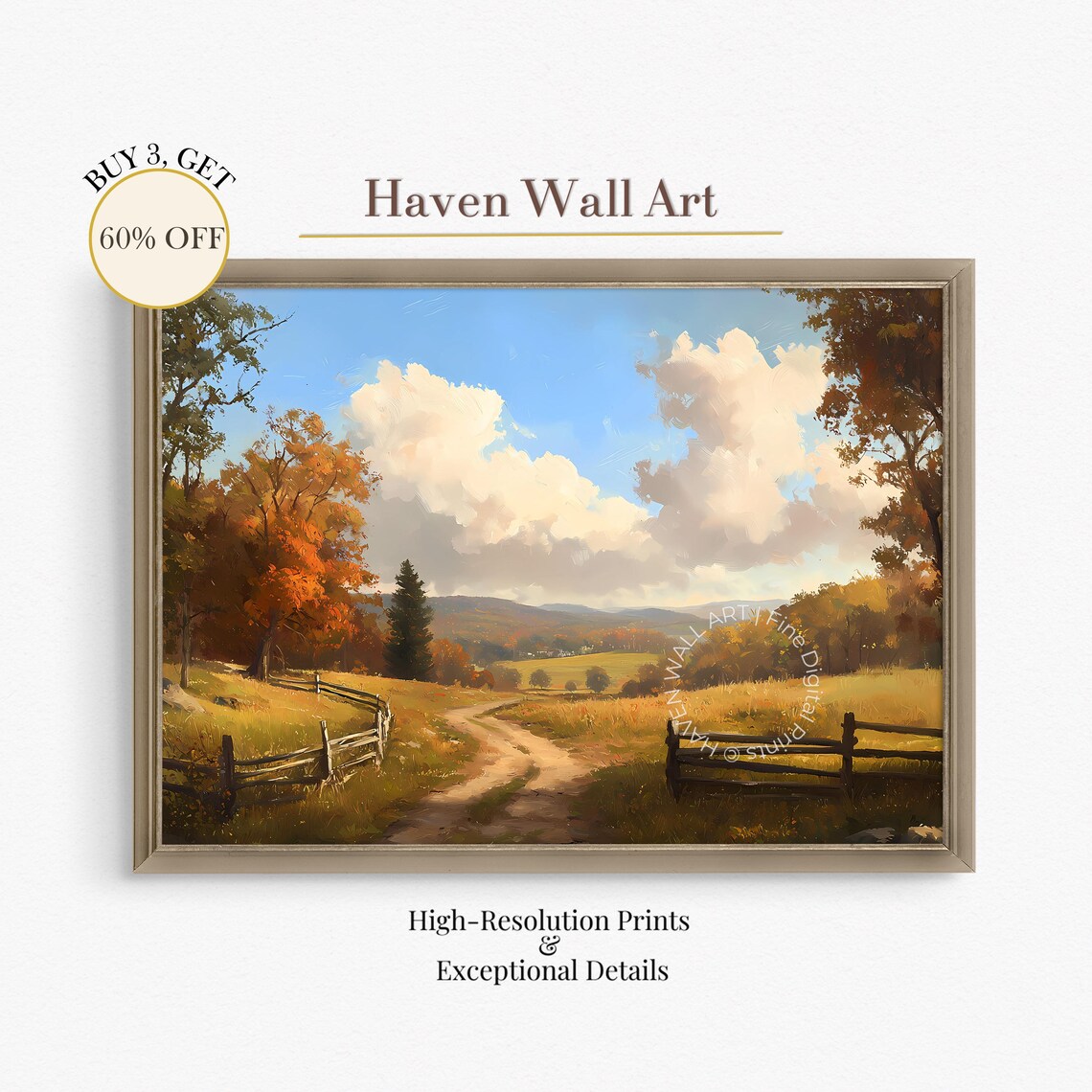Autumn Country Road Through Golden Farmland Oil Painting Wall Art