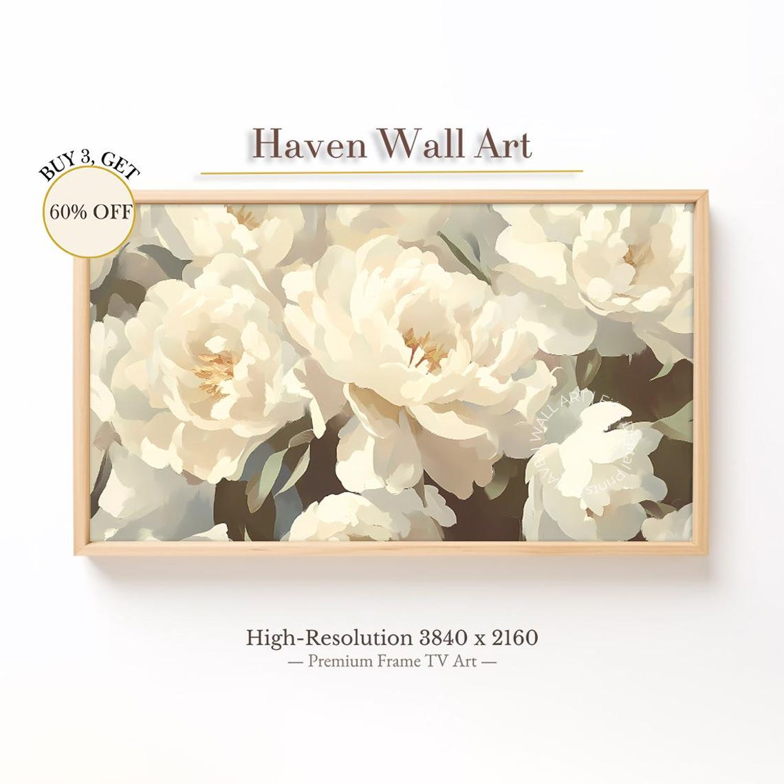 White Peony Moody Dark Floral Spring Blossom Oil Paint Poster