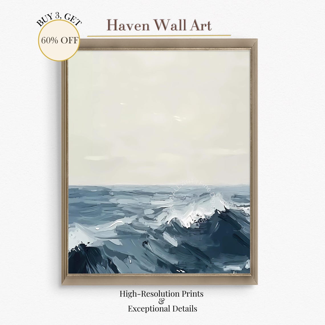 Deep Blue Ocean Waves with Pale Sky Minimalist Abstract Sea Poster