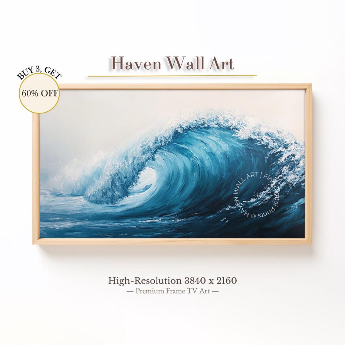 Powerful Ocean Wave Curl Dynamic Blue Sea Surf Art Painting Poster