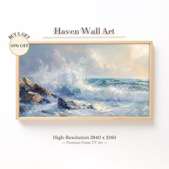 Crashing Waves Golden Rocks Seaside Summer Coastal Art Print