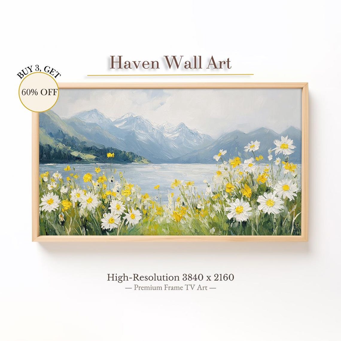 Wildflowers By The Lake Daisies Mountain Floral Meadow Poster