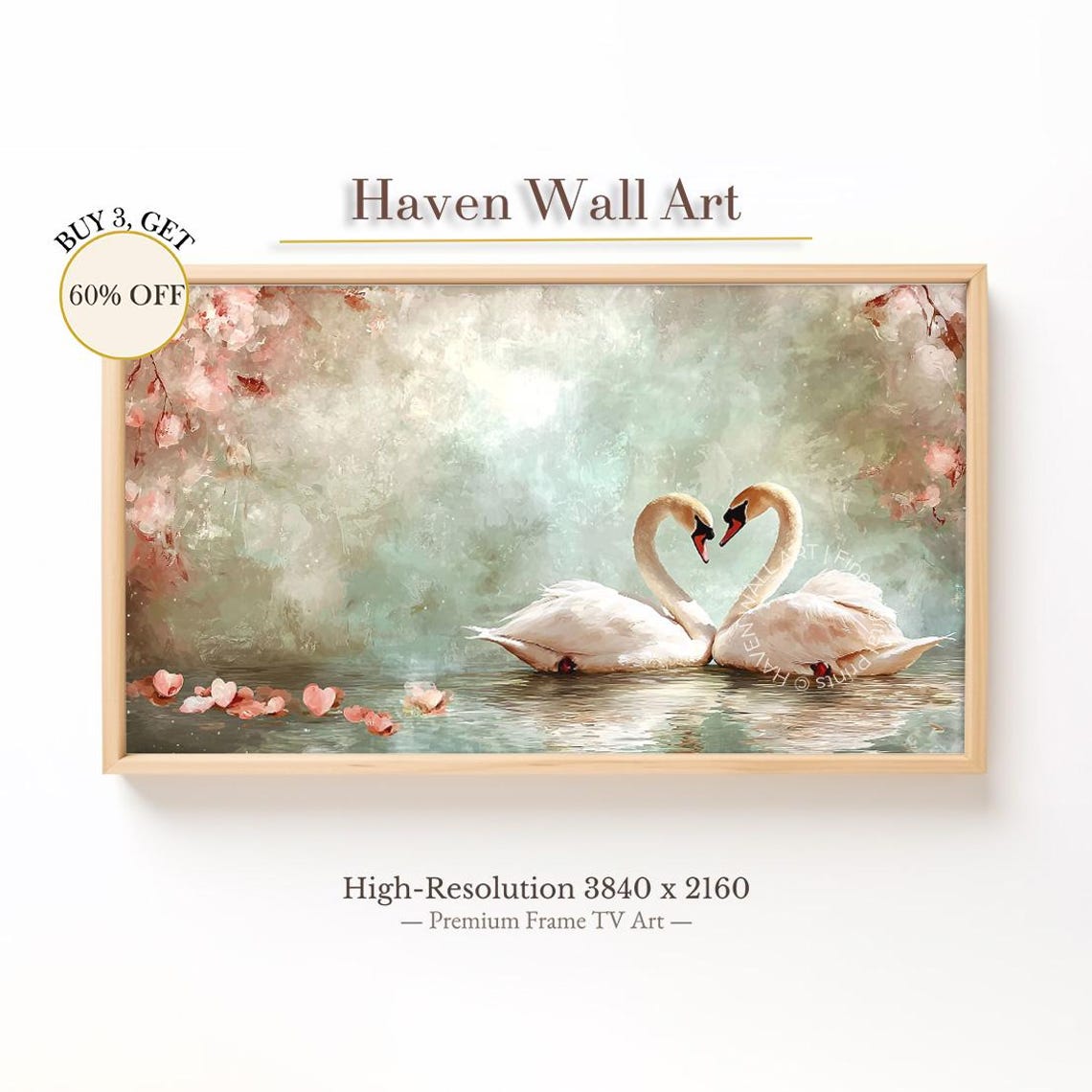 Two Swans Forming Heart Romantic Blush Pink Lake Scene Poster