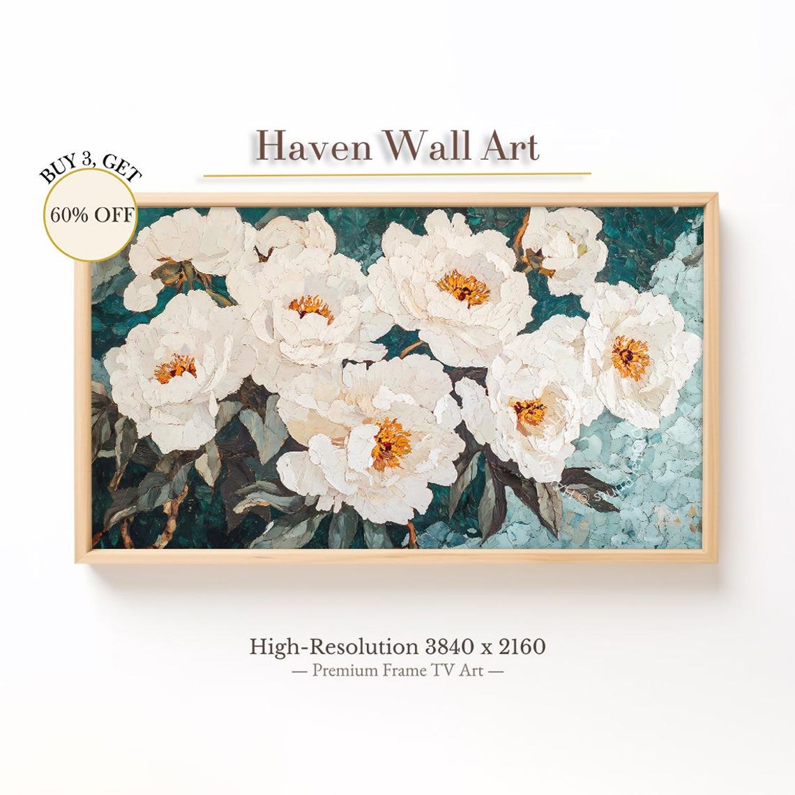 White Peony Textured Impasto Spring Floral Thick Brush Art Poster