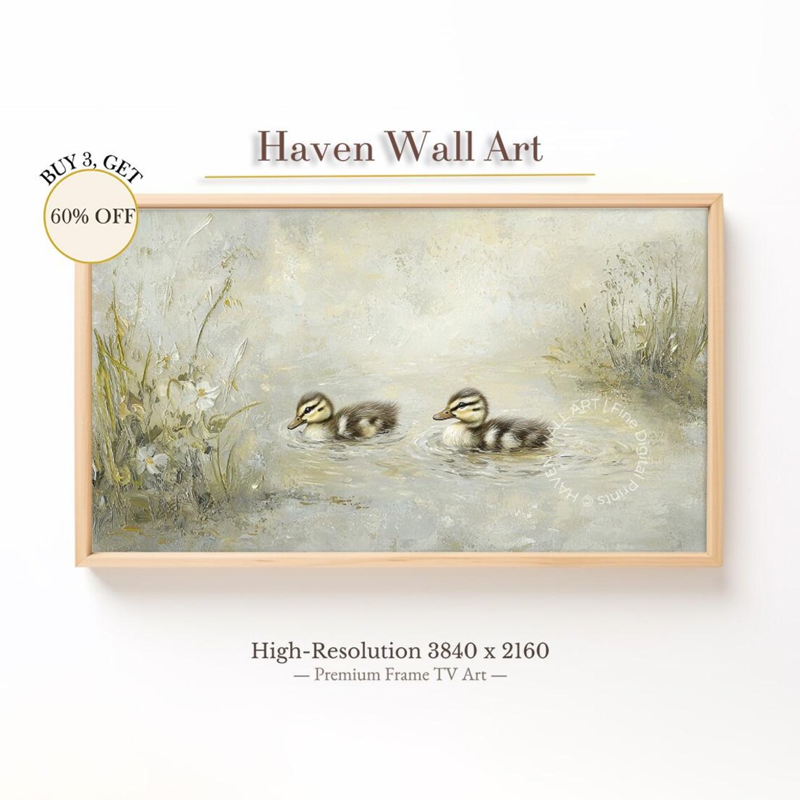 Vintage Ducklings, Rustic Spring Pond Scene