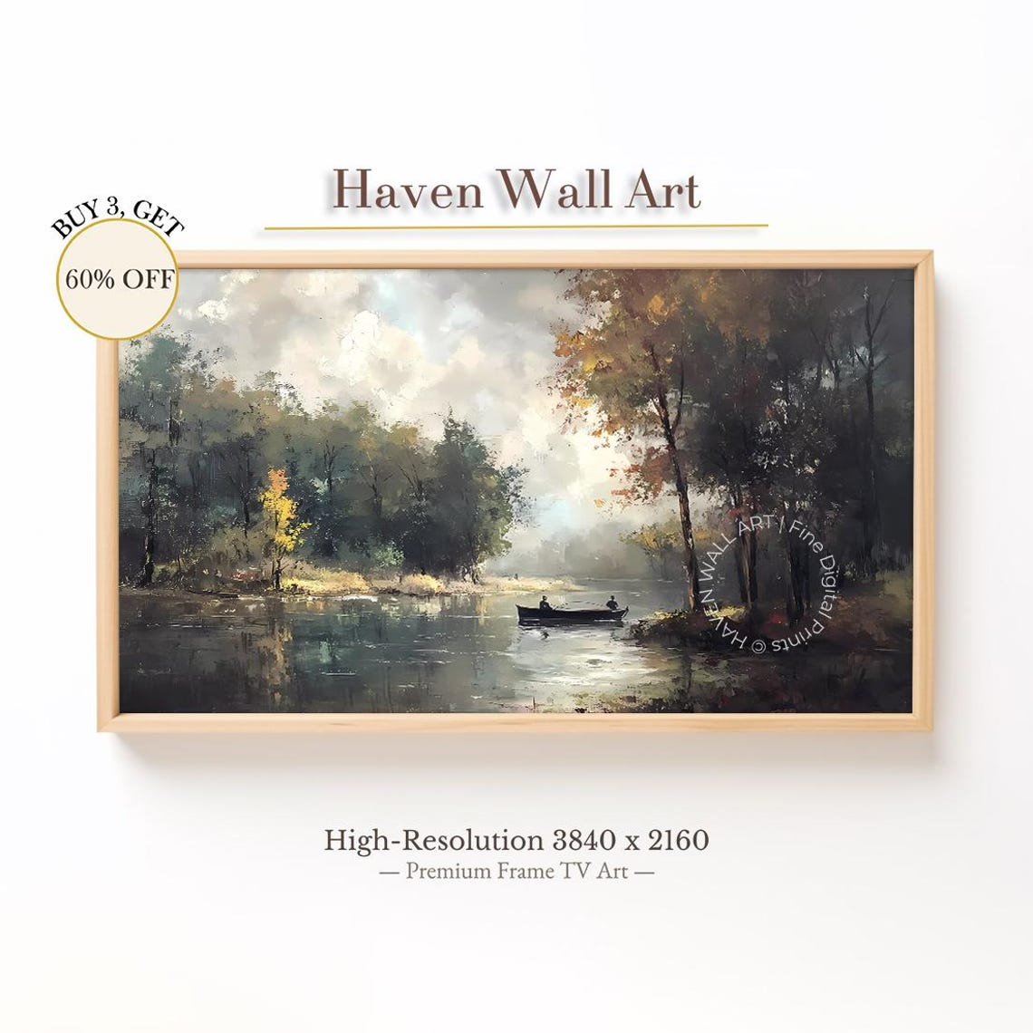 A Lone Canoe Floating On A Misty Autumn Lake Painting Poster