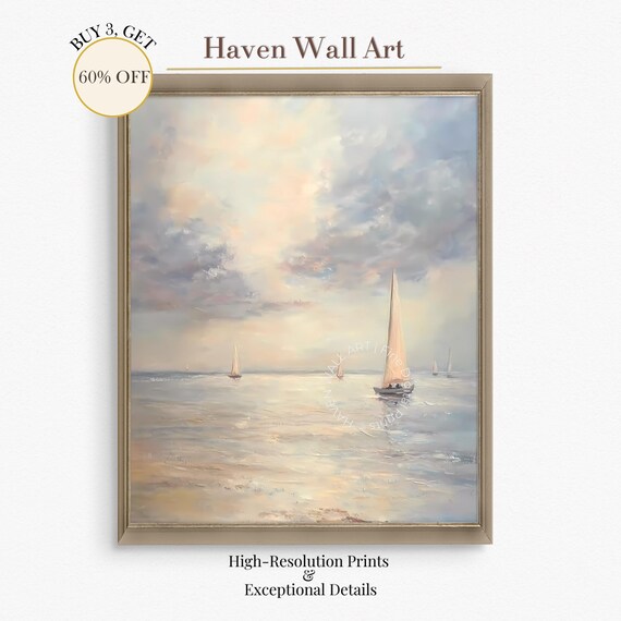 Sailboats on Calm Sea at Sunset Serene Ocean Painting Poster
