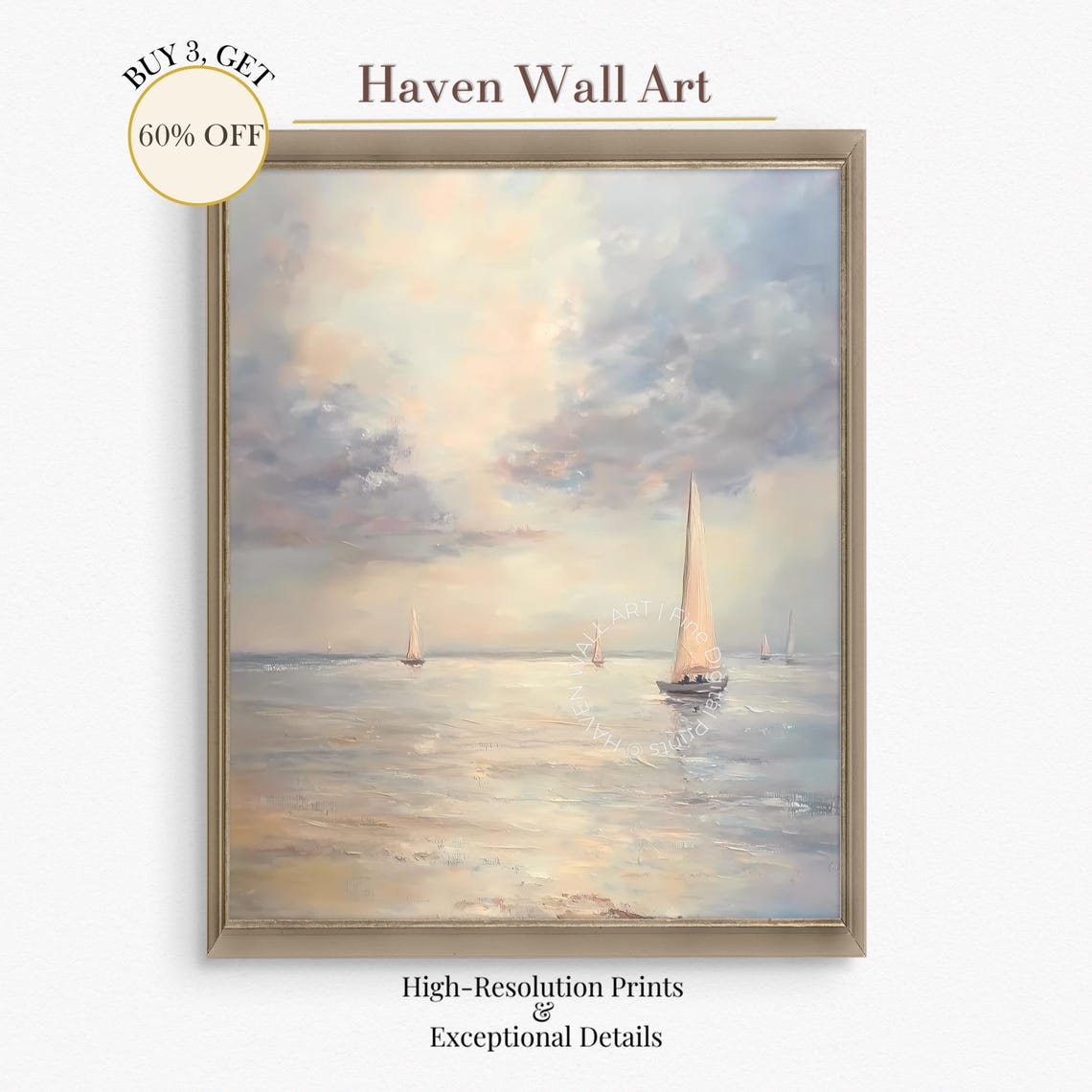 Sailboats on Calm Sea at Sunset Serene Ocean Painting Poster