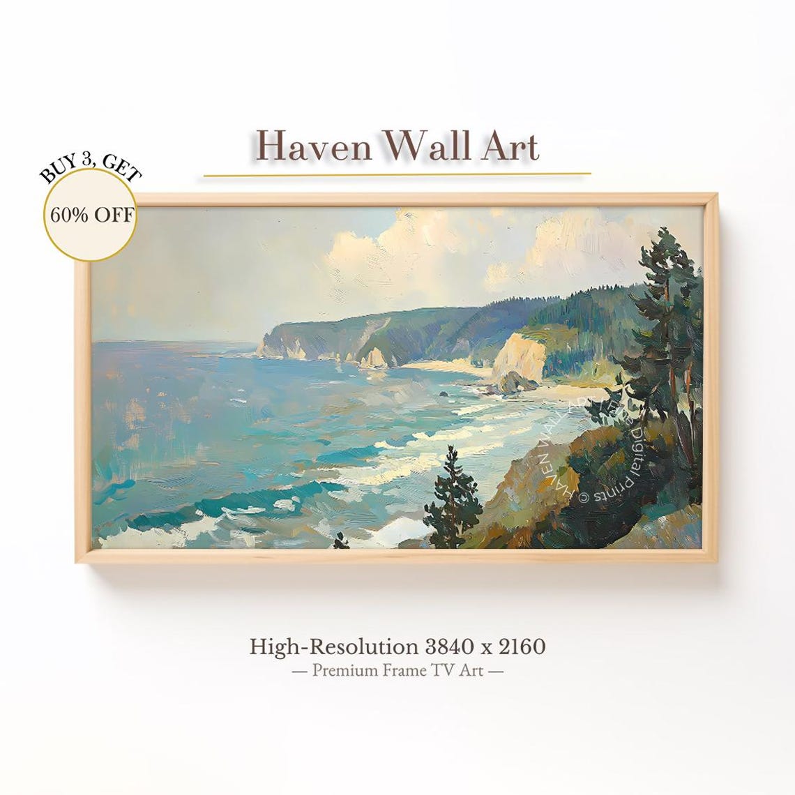 Pacific Cliffs Coastal Pines Ocean Seascape Landscape Art Poster