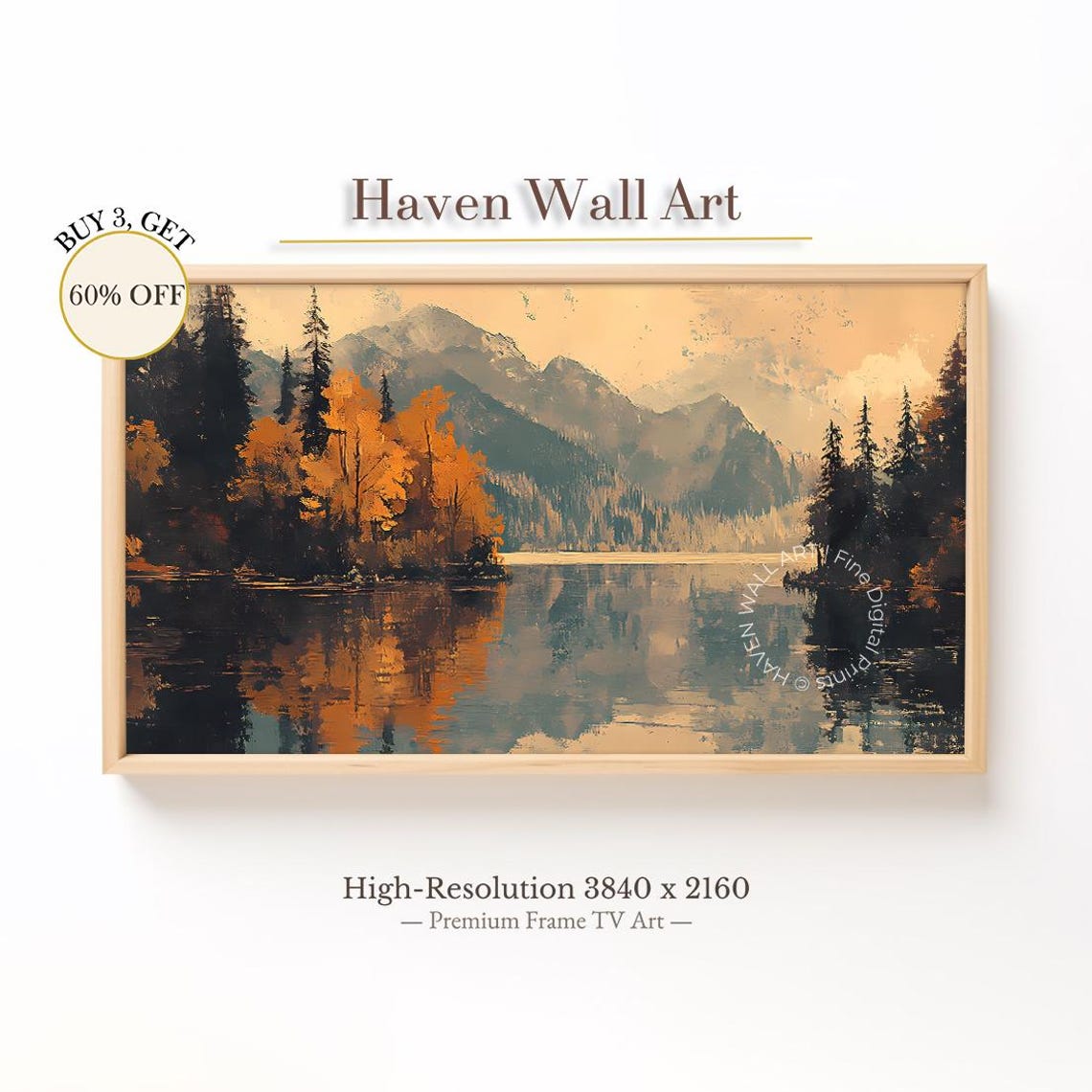 Autumn Mountain Lake With Pine Forest Reflection Painting Poster