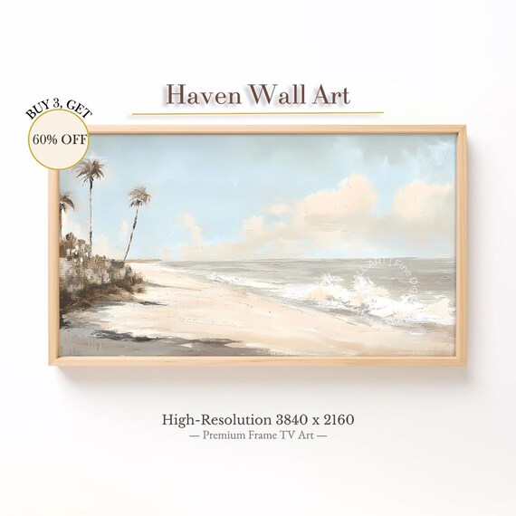 Minimalist Summer Beach Print With Palm Trees And Soft Ocean Waves