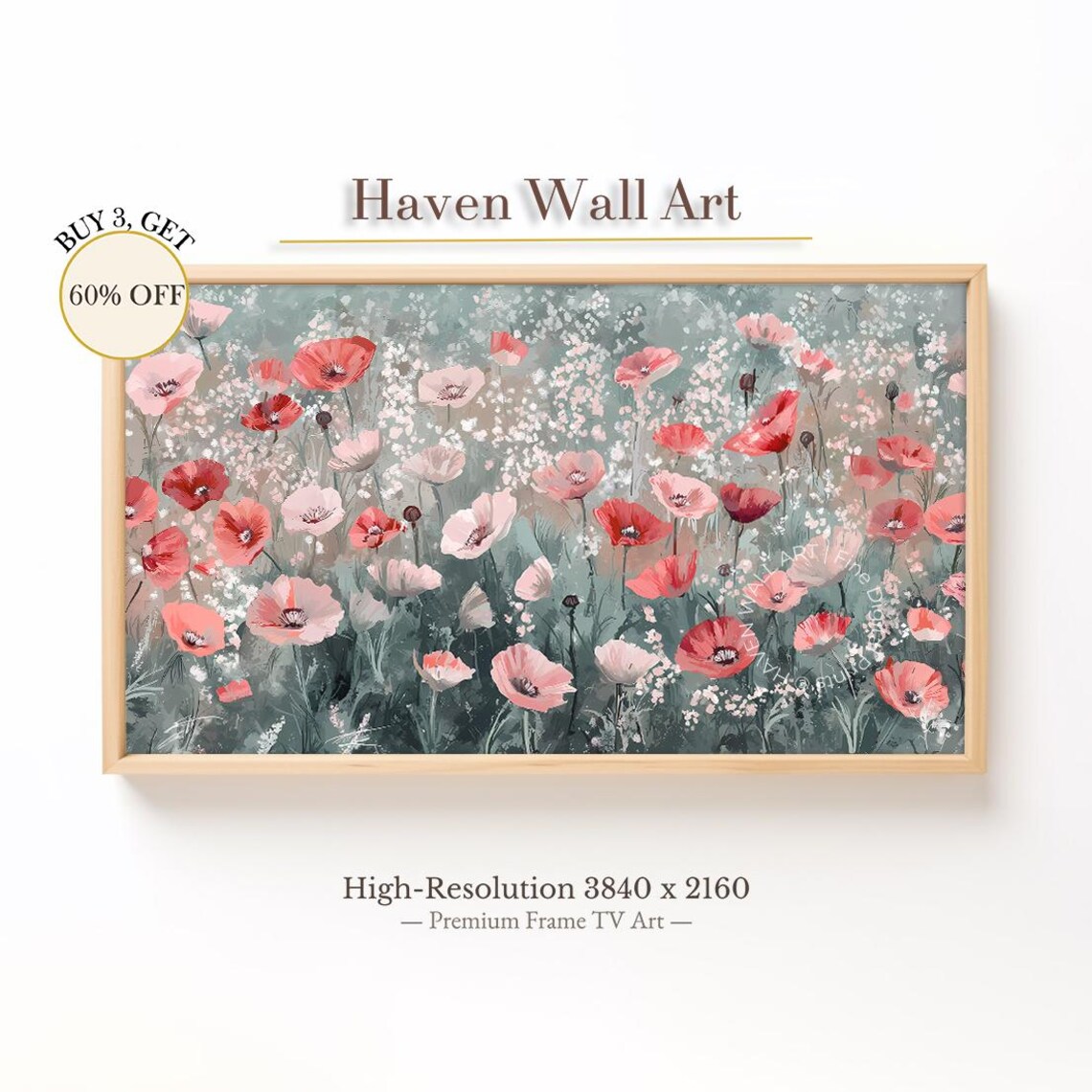 Red and Pink Poppies Wildflower Meadow Floral Painting Poster