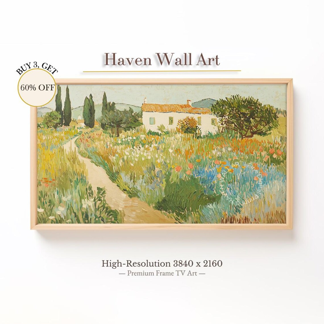 White Farmhouse in Wildflower Meadow Cypress Impressionist Art Print