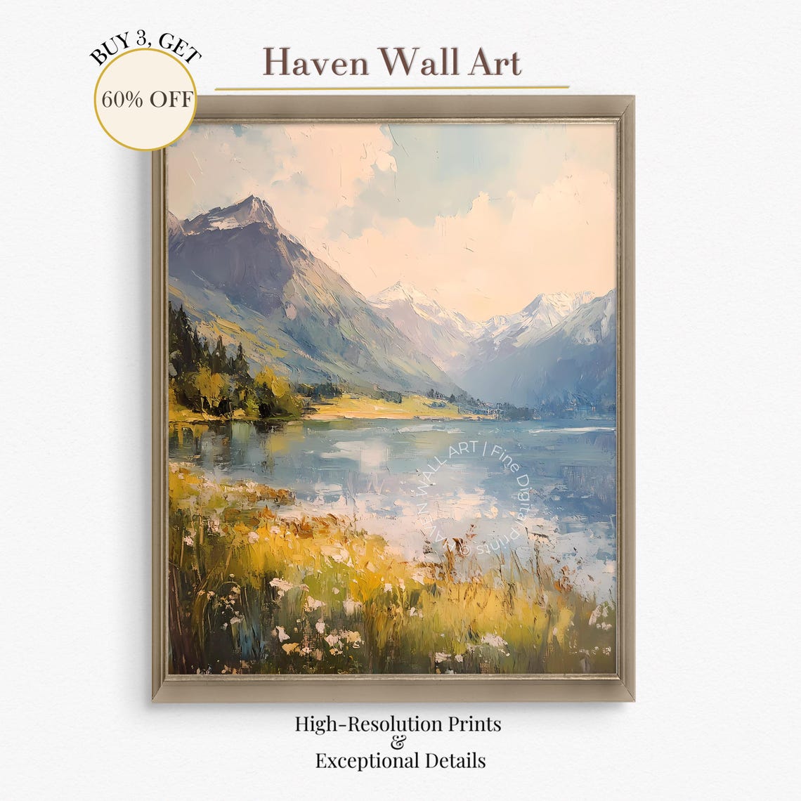 Alpine Lake Mountain Reflection Wildflower Meadow Summer Scene Poster