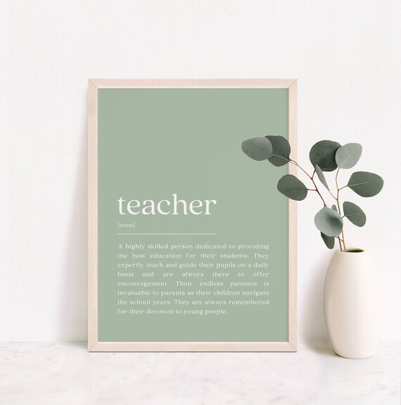 Teacher Dictionary Definition Sage Green Minimalist Gift Poster