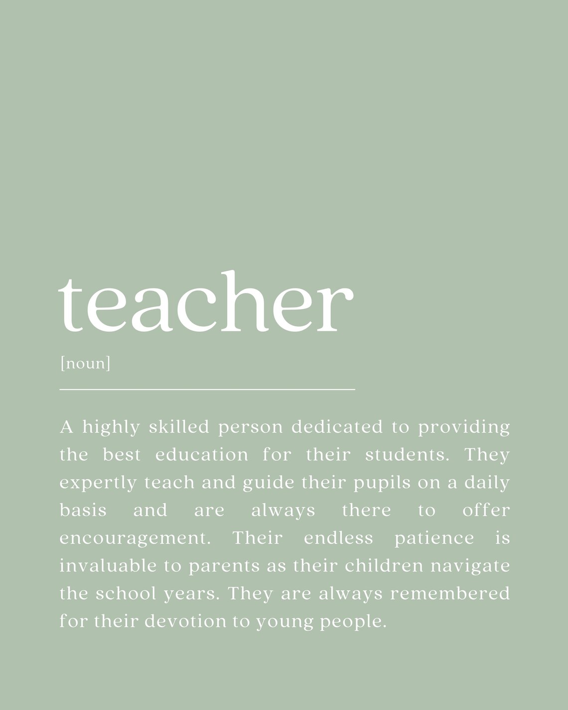Teacher Dictionary Definition Sage Green Minimalist Gift Poster - Image 2