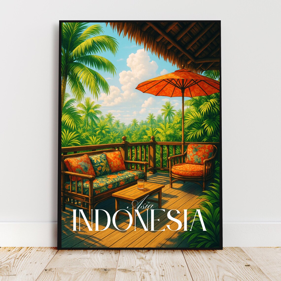 Indonesia Tropical Terrace Island Vintage Style Travel Poster