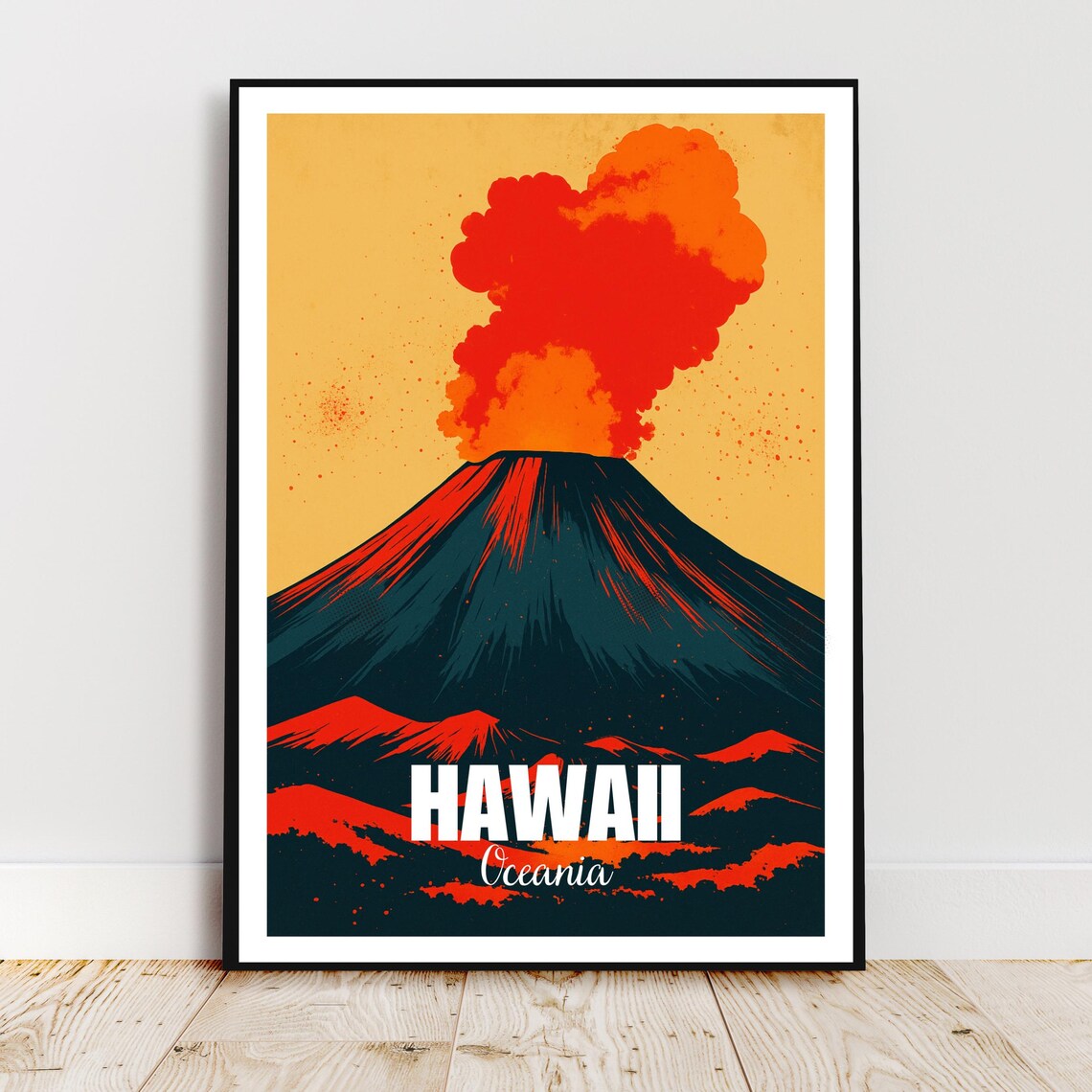 Hawaii Volcano Eruption Bold Red Retro Island Adventure Poster