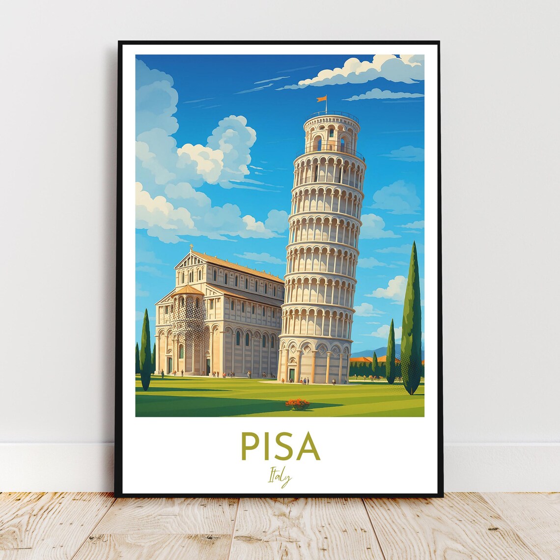 Pisa Italy Leaning Tower Square of Miracles Vintage Travel Poster