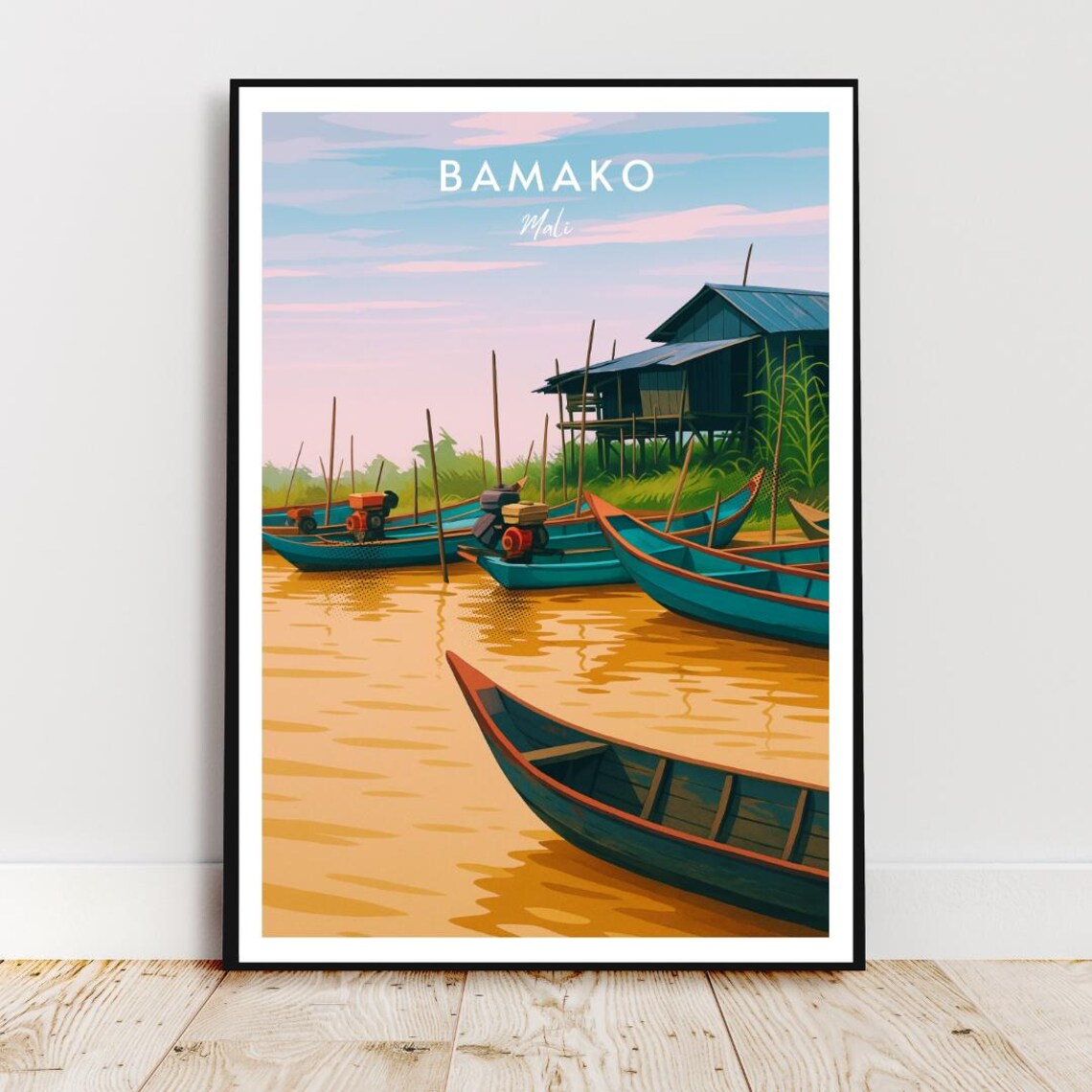 Bamako Mali Niger River Boats Riverside Village Travel Poster