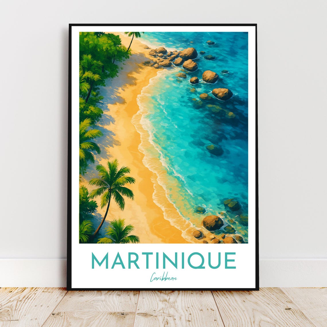 Martinique Caribbean Aerial Beach Palm Turquoise Sea Travel Poster
