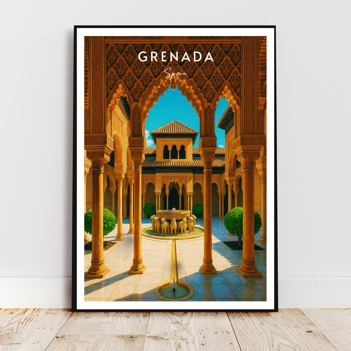 Grenada Spain Alhambra Court of Lions Moorish Palace Travel Poster