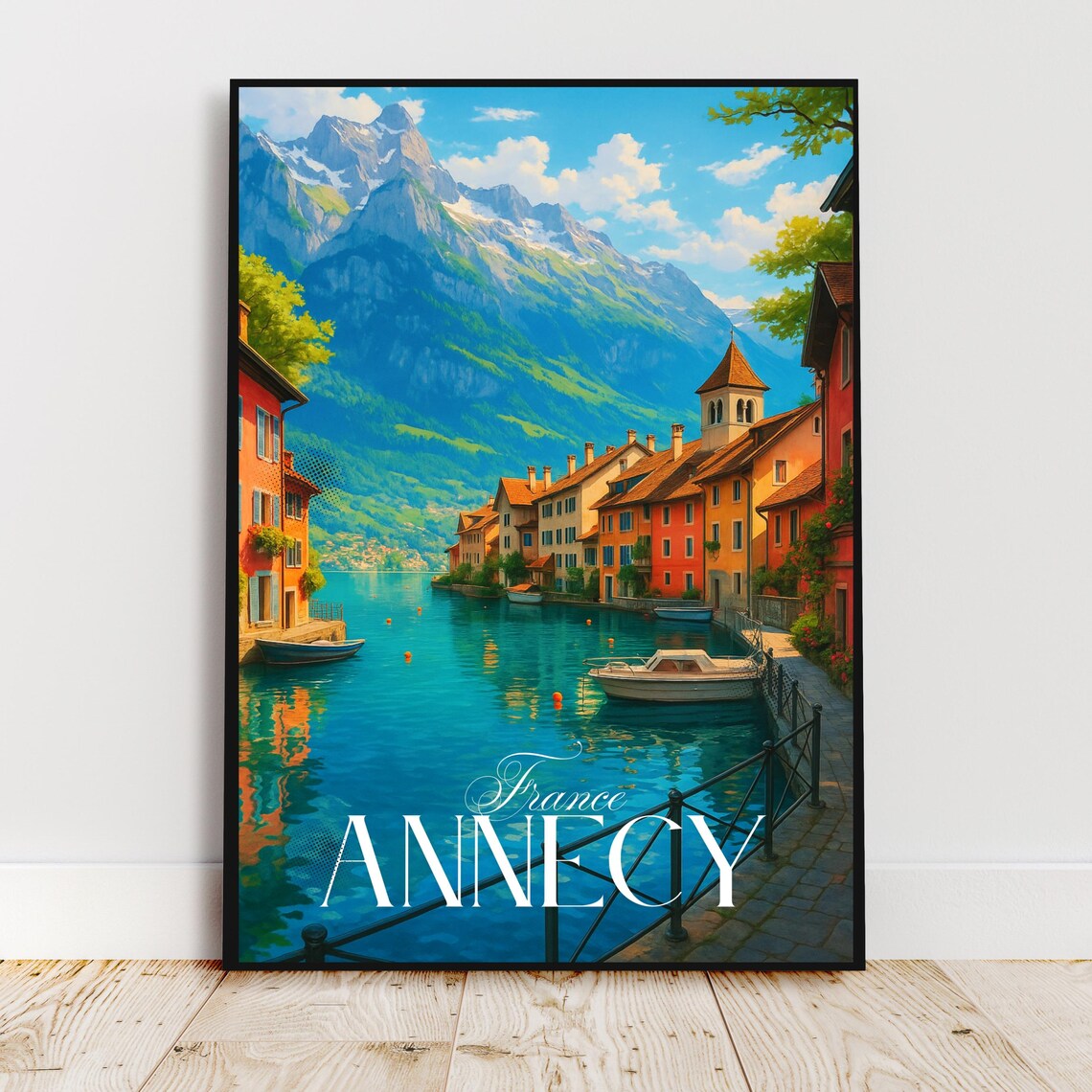 Annecy France Alpine Lake Canal Colorful Old Town Travel Poster