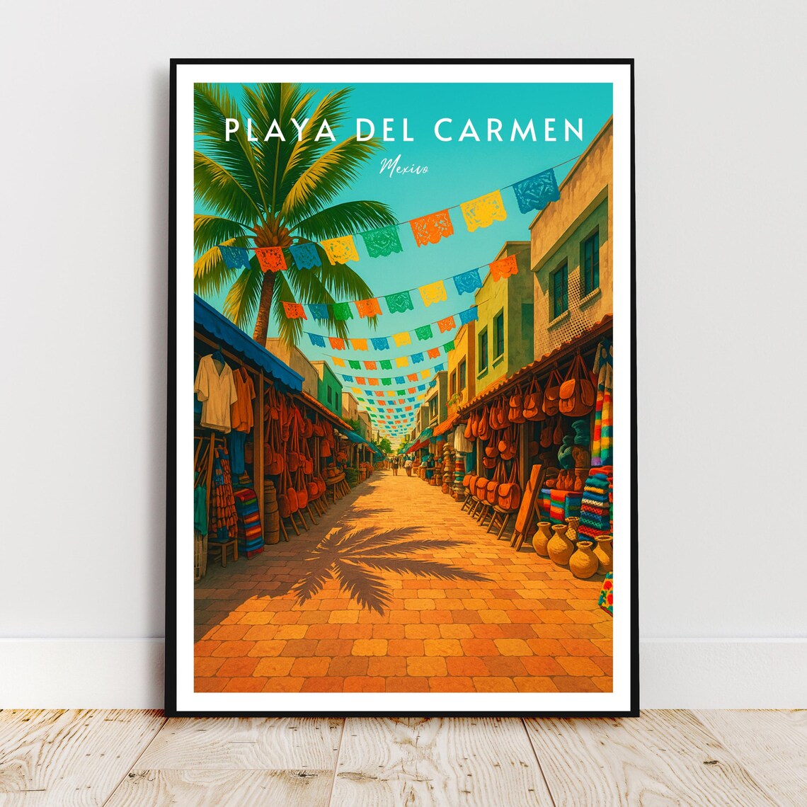 Playa Del Carmen Mexico Market Street Papel Picado Travel Poster