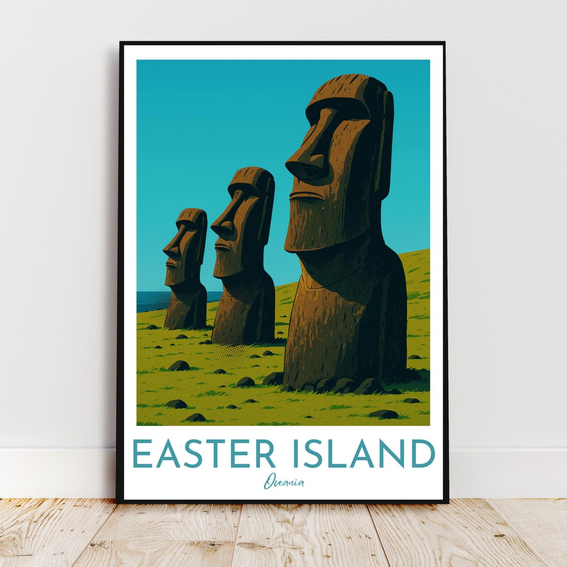 Easter Island Chile Iconic Ancient Moai Statues Travel Poster