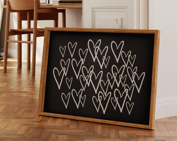 Scattered Hearts Black and White Hand Drawn Love Wall Poster