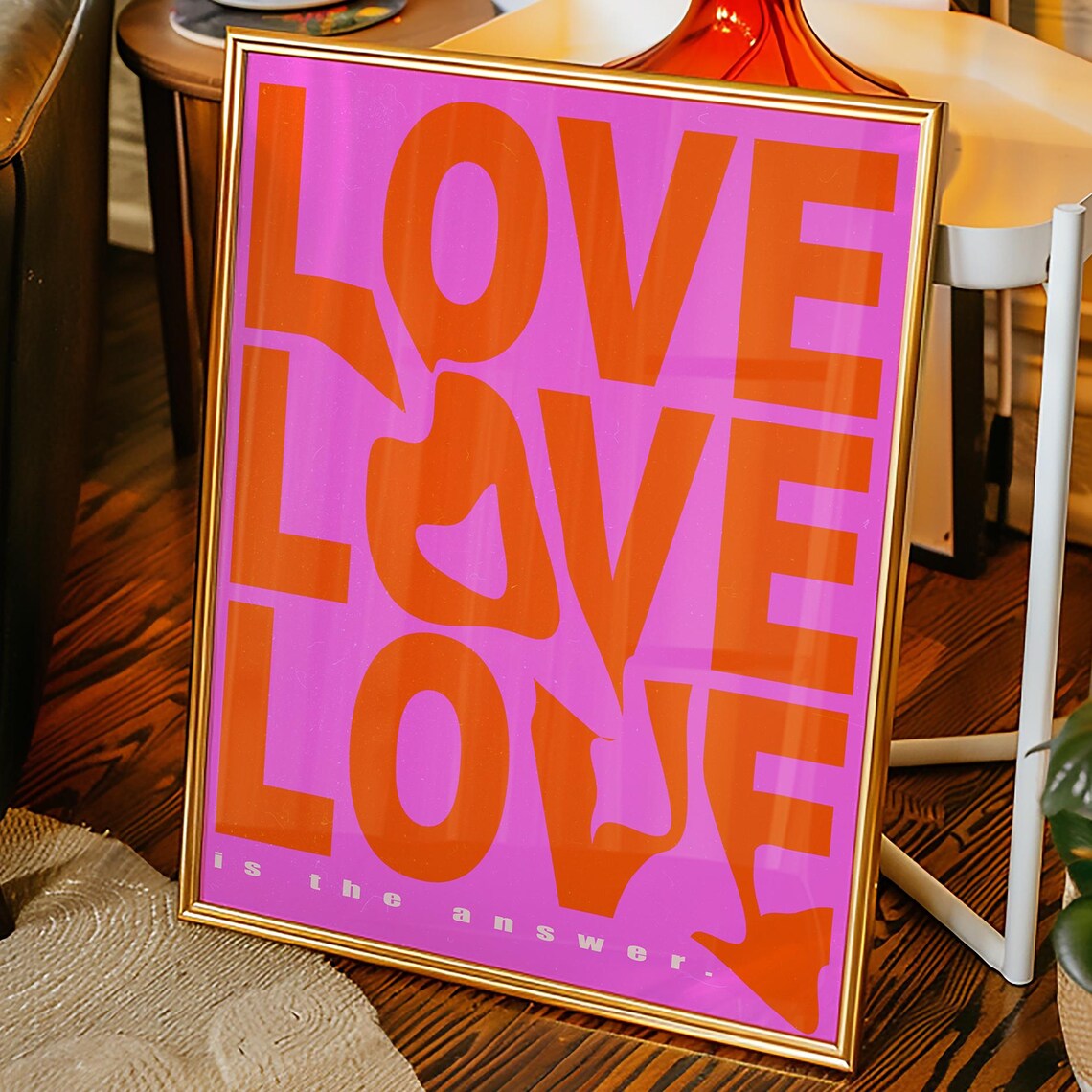 LOVE Is the Answer Retro Pink Orange Typography Quote Poster