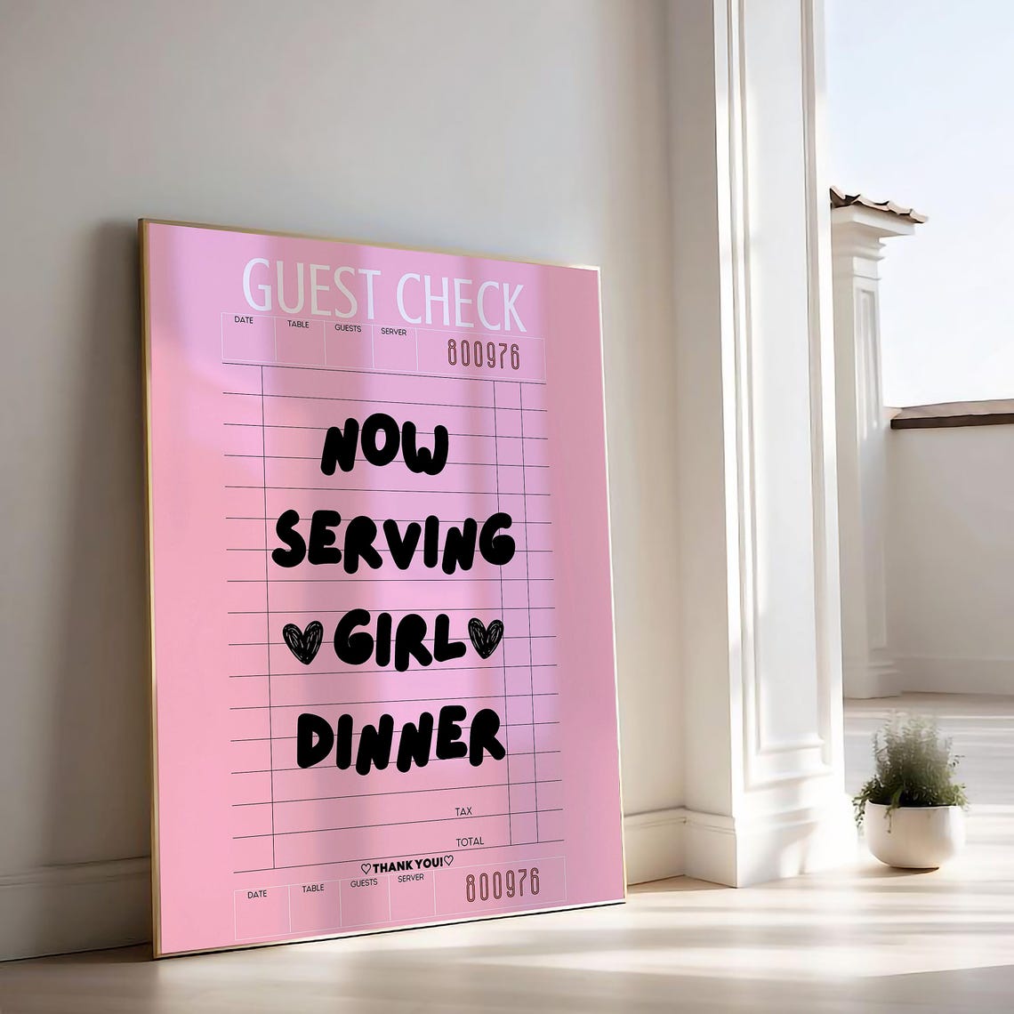 Pink Guest Check Now Serving Girl Dinner Kitchen Quote Print - Image 3