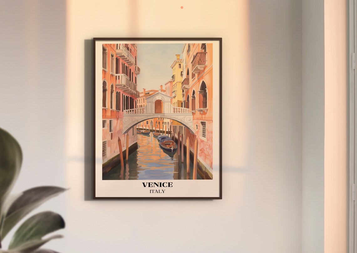 Venice Italy Bridge of Sighs Canal Gondolas Watercolor Poster - Image 3