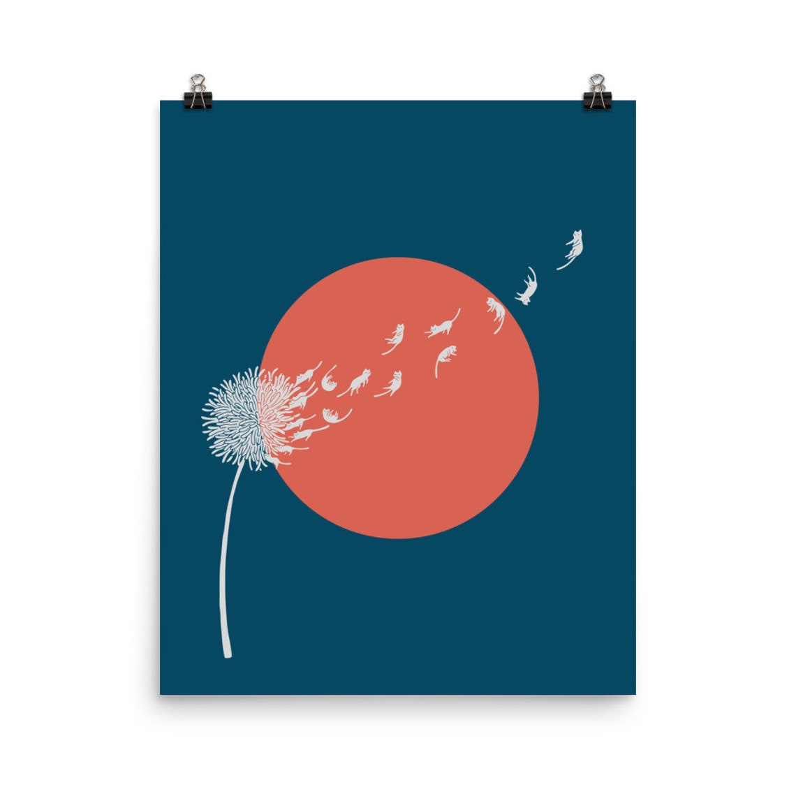 Cat And Plant Dandelion Art Print