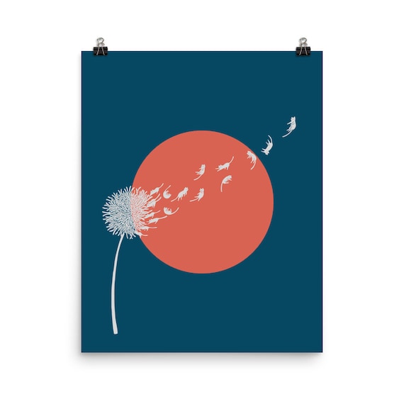 Cat And Plant Dandelion Art Print