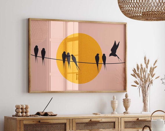 Minimalist Flying Birds Sun Print, Horizontal Poster
