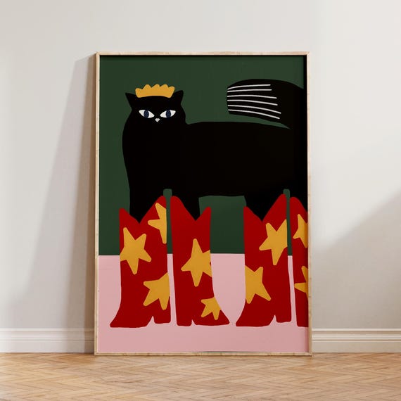 Funny Cat Wall Art Black Decor Cool Queen Print Colourful Gifts Gift For Lovers