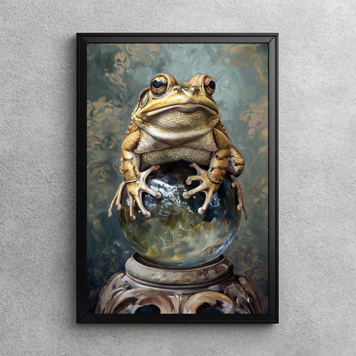 Enchanted Toad Perched On Crystal Ball Mystical Animal Art Poster