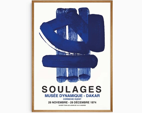 Soulages Dakar Exhibition Abstract Blue Brushwork Art Poster