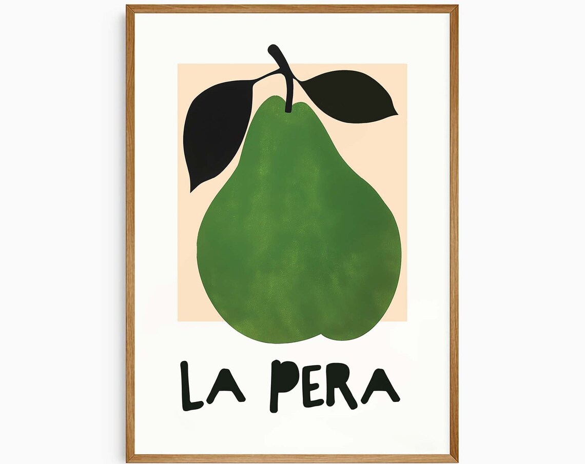 La Pera Green Pear Italian Food Art Bold Minimalist Kitchen Poster
