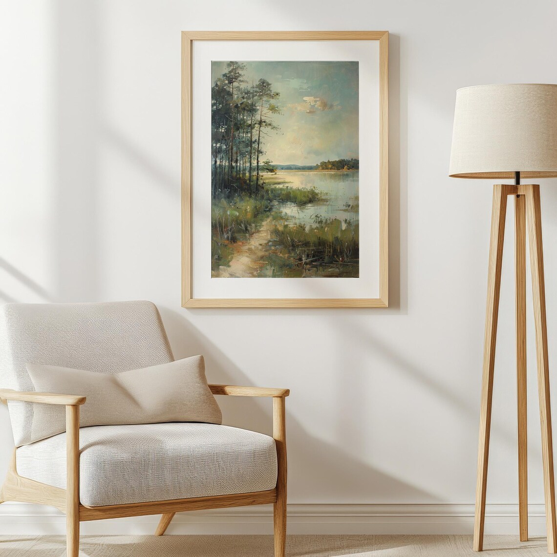 Vintage Lakeside Landscape Painting, Rustic Home Decor - Image 4