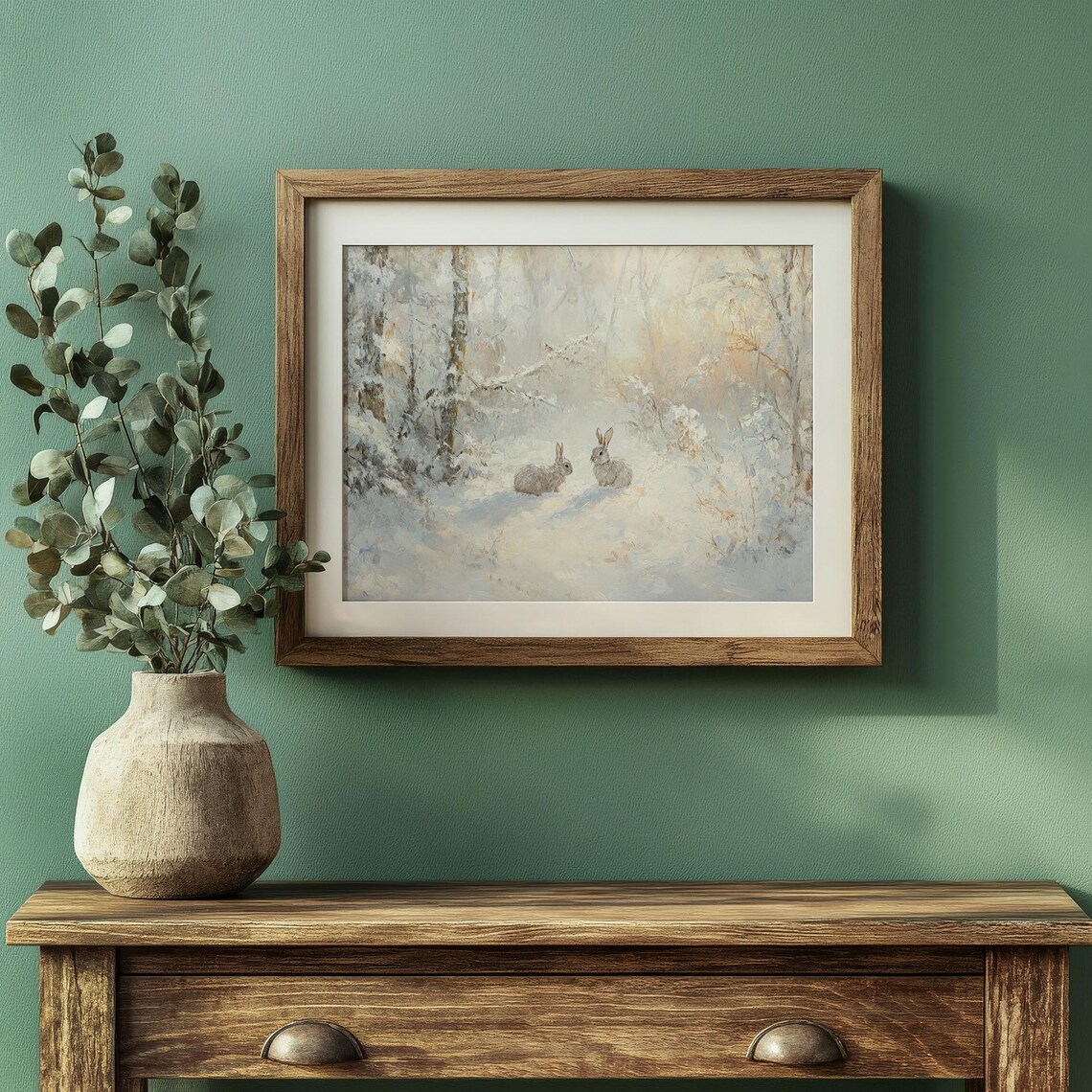 Winter Bunny Rabbits Art Print, Vintage Rustic Farmhouse - Image 3
