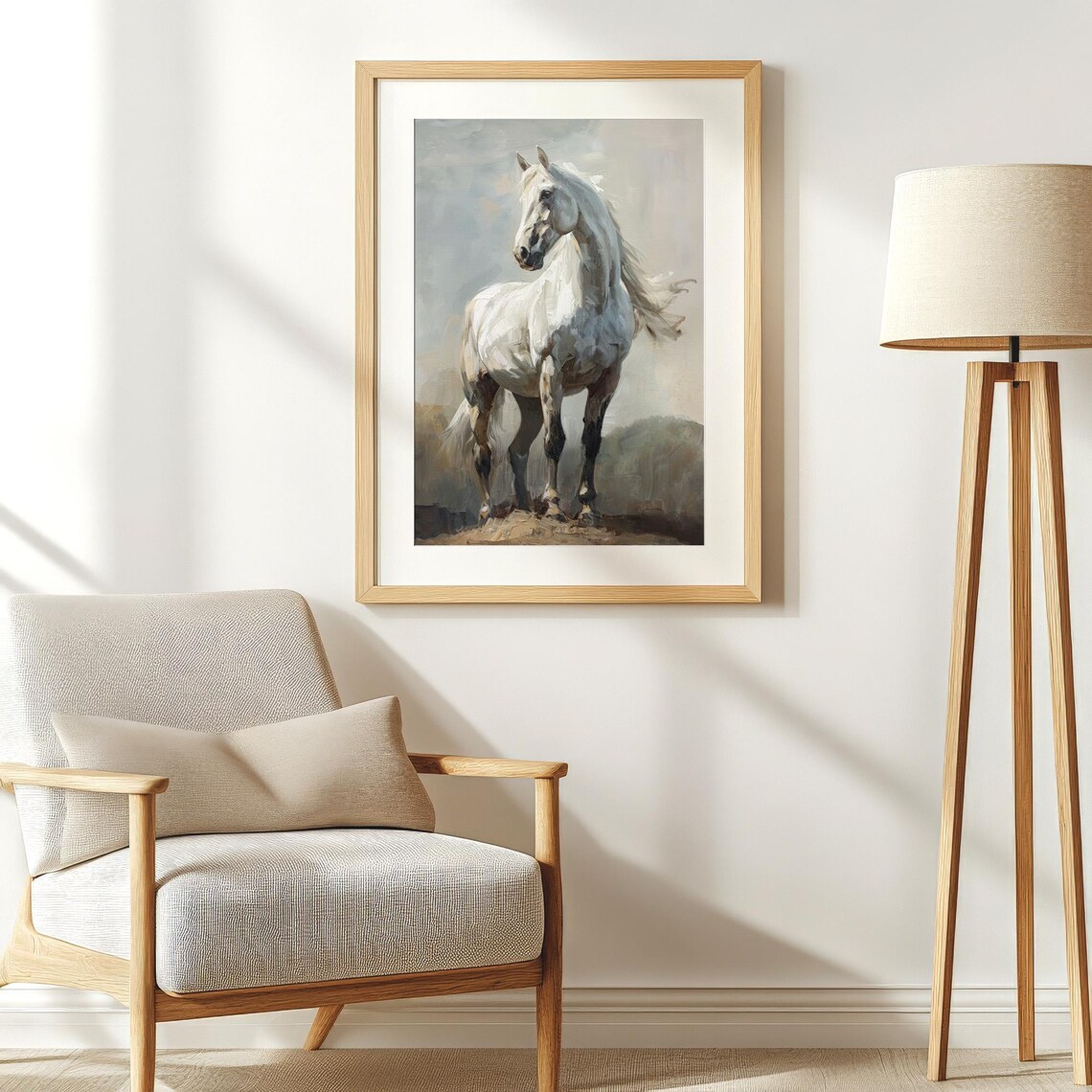 Majestic White Horse Standing Tall Vintage Equine Portrait Poster - Image 4
