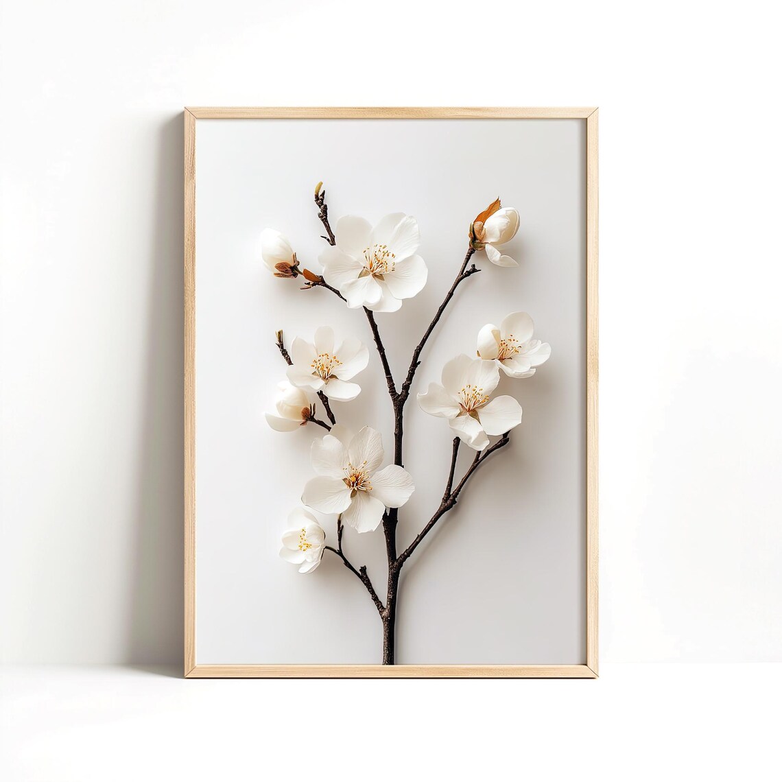 White Spring Blossoms Branch Minimalist Floral Botanical Nature Wall Art